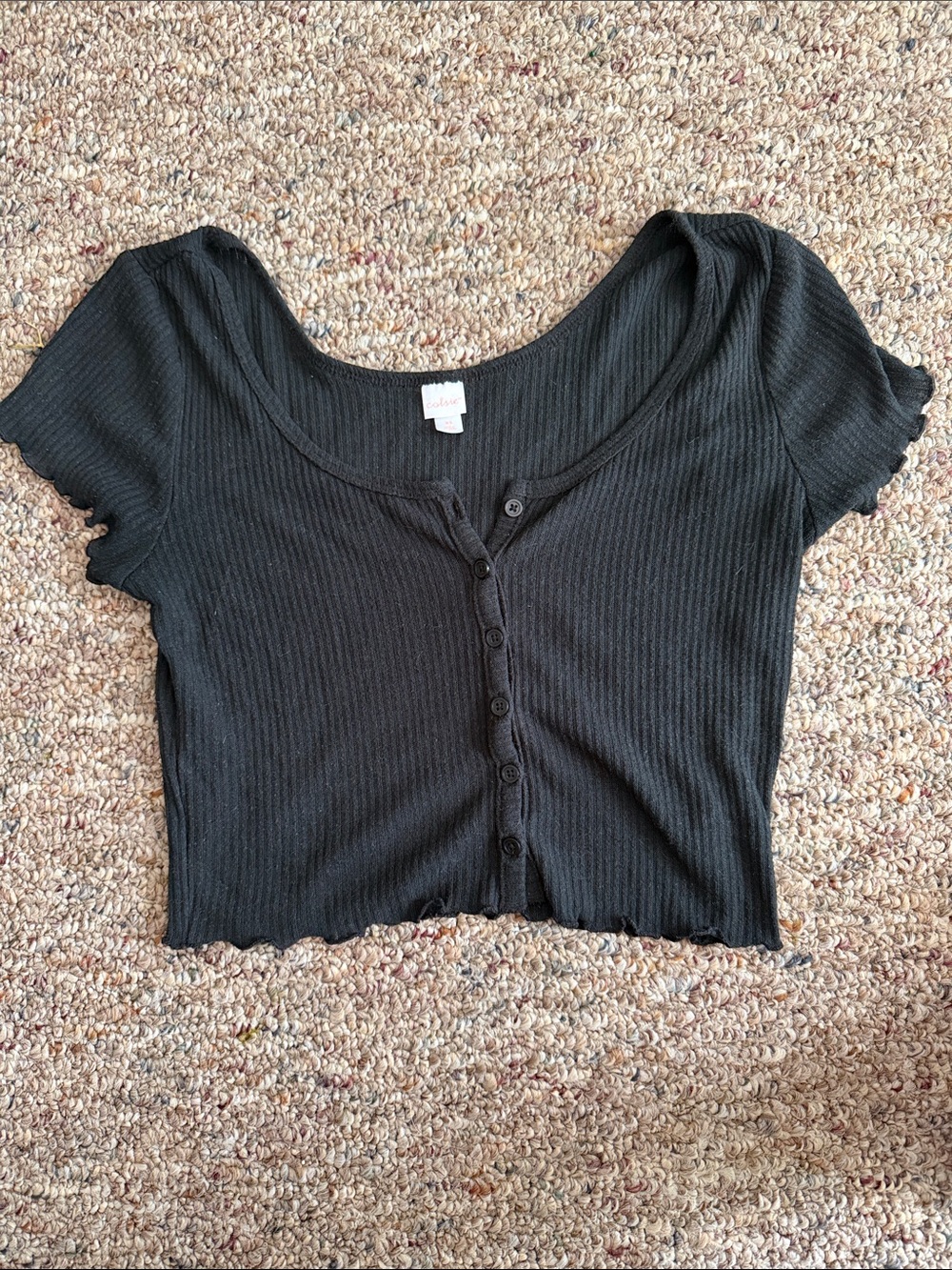 Colsie Ribbed Black Button-Down Crop Top 🖤